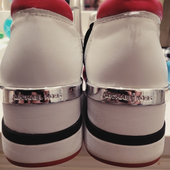 MK Michael Kors Sneakers slip on shoes white black & pink with heel - Picture 4 of 9
